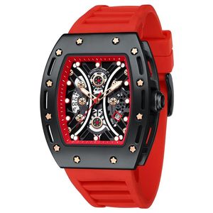 Wristwatches Men Watch Military Sport Wristwatch Skeleton Hours Red Silicone Band Male Clock Relogio Masculino 2021 Whatches Waterproof Wach