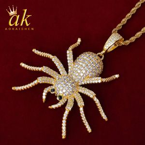 Wholesale spider color resale online - Animal Spider Personality Necklace for Men Gold Color Material Copper Cubic Zircons Bling Charms Hip Hop Rock Street Jewelry