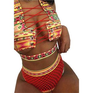 Bikini Costume da bagno Sexy Bandeau Push Up Stampa africana Perizoma Costumi da bagno in pizzo Biquini Costume da bagno Donna 2 pezzi Bikini Set 210702