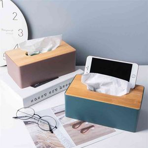 Tissue Holder Wooden Box Household Car Home Living Room Pumping Remote Control Storage 210818