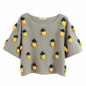 Ananas Muster Kurzarm Frauen Stricken Pullover 2021 Mode Freizeit Dame O Neck Pullover Lose Tops SW718 frauen Pullover