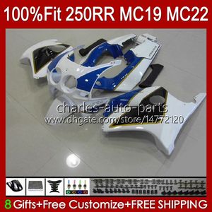 Fairings de molde de injeção para Honda CBR 250rr 250 RR CC 250R CBR 250cc 1988-1989 Bodys 112HC.132 CBR250 RR CC 1988 1989 MC19 88-89 CBR250RR 88 89 OEM Kit completo azul branco