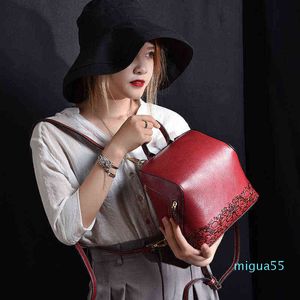 Рюкзак Mochila Retro de Piel Para Mujer Bolso Vaca Primera Capa Estilo Europeo Y Americano Color