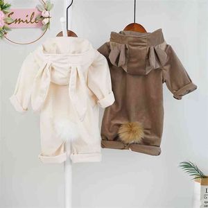 Autumn Baby Boy Clothes Girl Hooded Romper Jumpsuit born Spring Winter Bunny Bear Cartoon Costumes Roupa 210816