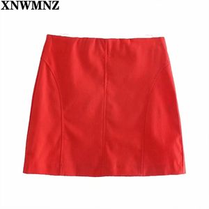 Mulheres Red High-cintura Curta Saia Mulher Moda Feminina Linho Mistura Mini Invisible Voltar Saias 210520