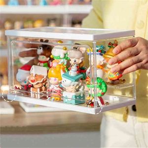 Garage Kit Doll Förvaringslåda Dammtät Liten Skåp Toy Organizer Spara skrivbordsutrymme HD Cleart Bin för hem 210922