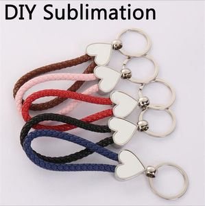 Sublimation Blank Heart-shaped Keychain Favor Leather Braided Head Rope Circle DIY Photo Key Pendant Mini Christmas Gift