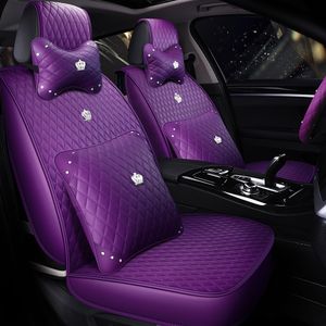 Kvinnlig bil Specialstolskydd f￶r Toyota Hyundai Kia BMW PU L￤der Auto Universal Size Waterproof Automobile Covers Purple Purple