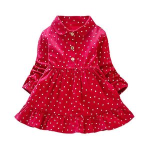 Autunno Casual Bambini Neonate Dot Stampa Abito a maniche lunghe Bambini Toddler Party Princess Dress Q0716