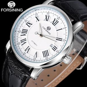 Wristwatches 2021 Forseining Marka Mężczyźni Zegarki Proste Automatyczne Wiatr Watch White Dial Auto Data Roman Liczniki Skórzane pasmo