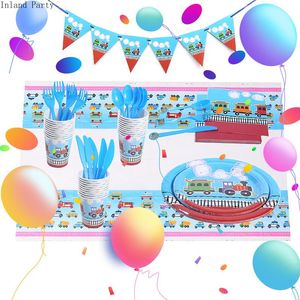 Disposable Dinnerware Engineering Car Train Party Birthday Supplies Plate Cups Napkins Construction Tableware Set