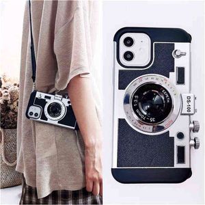 Emily In Paris 3D Retro Kameratelefonfodral För iPhone 13 12 11 Pro XS Max X XR 8 7 Plus Crossbody Lanyard Protective Back Cover AA220308