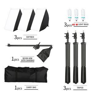 Softbox professionale per studio fotografico luci accessori per kit di illuminazione continua Attrezzatura con 3 pezzi Soft Box, LED Blub, supporto per treppiede