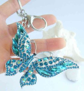 Vacker fjäril Keychain Pendant Blue Green Rhinestone Crystal K04538C6