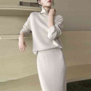 Fashion women's dress autumn and winter fashion knitted suit slim sweater + skirt two-piece suit 211119