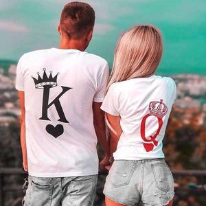 Kadın T-Shirt Çift Kadın T Gömlek Kral ve Kraliçe Baskı Komik Femme T-Shirt Rahat Kısa Kollu Sevimli Sevgililer Tee Kadın Giysileri Tops