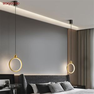 Pendant Lamps Postmodern Designer Gold Ring Bedchamber Bedside Led Lights Kitchen Dining Table Suspension Luminaire Industrial Lamp