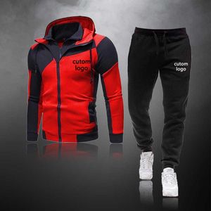 Custom Casual Tracksuit Men Sets Hoodies and Pants 2 Piece Sets Zipper Sweatshirt Outfit Sportswear Male Suit Clothing Y0831