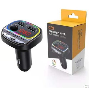 Bluetooth 5.0 FM 송신기 3.1A 빠른 충전기 자동차 MP3 플레이어 핸즈프리 TF 플레이어 C20 C21 소매 상자