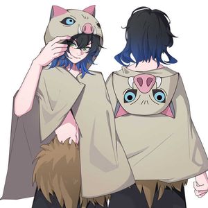 Anime Demon Slayer Kimetsu Hiçbir Yaiba Cosplay Kostümleri Hashibira Inosuke Pelerin Domuz Kapüşonlu Düğmeler Cape Flanel Şal Y0903