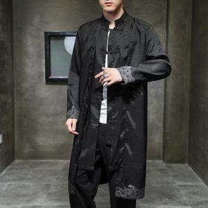 Odzież Etniczna Long Hanfu Bawełniana Pościel Płaszcz Płaszcz Wiatrówka Robe Suknia 2021 Chiński Styl Cienki Tang Suit Plus Size Clota Men