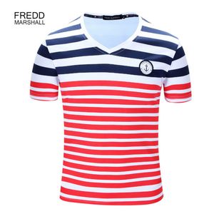 T-shirt da uomo T-shirt Casual Collo a V Manica corta T Shirt T-Shirt T-Fitness A Striped Top Summer Wear 100% cotone Plus Size Maschio Tshirt 210518