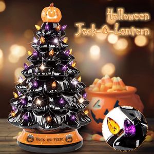 Christmas Decorations Hand-painted Black Tabletop Ceramic Halloween Decortree,lighted Centerpiece Holidays Birthday Home Ornaments