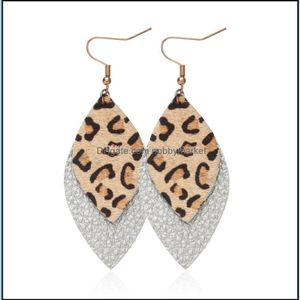 Dangle & Chandelier Earrings Jewelry Fashion Water Drop Pu Leather Punk Mtilayer Leopard Print Leaves Pendant Earring Ear Hook Eardrop For W