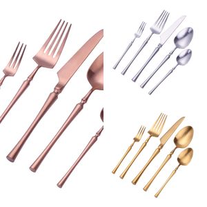2019 New Gold Cutlery Knives Sets Spoons Forks and Knives Stainless Steel Western Kitchen Food Tableware Dinner Set X0703