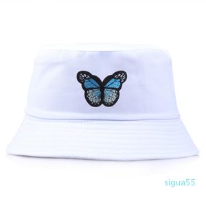 Wide Brim Hattar Bucket Hat Kvinnor Män Unisex Butterfly Broderad Fisherman Cap Simple Leisure Sunscreen