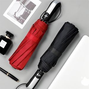 Fully Automatic Men's Folding Rain Umbrella Big Foldable Women's Luxury Auto Unbrella Male Large Business 10K Black Sun Parasol 210721