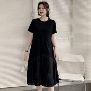 Women White Elegant Plus Size Spliced Chiffon Ruffles Mermaid Dress O-neck Short Sleeve Loose Fashion Summer 16F1342 210510