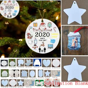 Sublimation Blanks Hängsmycke Julgransprydnader Hot Transfer Tryckmetallprydnad Xmas Tree Decor med rött hängande rep för semester DIY HH21-487