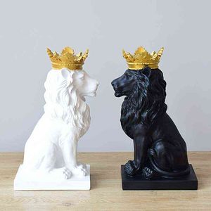 Abstract Crown Lion Sculpture Home Office Bar Male Lion Faith Resin Statue Model Crafts Ornaments Animal Origami Art Decor Gift H1102