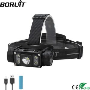 BORUiT B50 LED Headlamp XM-L2+4*XP-G2 Max.6000LM Headlight 21700/18650 TYPE-C Rechargeable Head Torch Camping Hunting Flashlight P0820