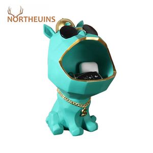 NORTHEUINS Cool Dog Figurines Big Mouth Storage Box Statue Resin Animal Decorative Home Decor Accessories for Living Room 210804