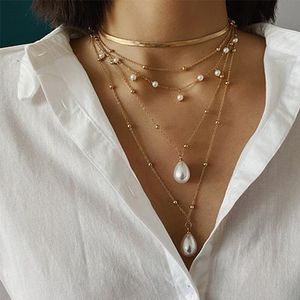 Кулон ожерелья простое жемчужное ожерелье для женщин 2021 капля золота цветные многослойные цепные колье свадебные элегантные украшения