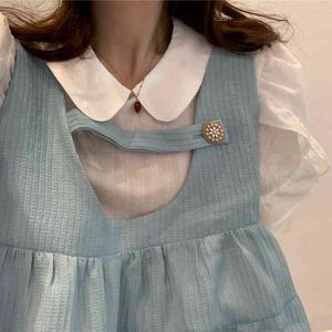 Sweet Fresh Blue Vest Dresses for Women Ball Gown Cute Loose Japanese Kawaii Chic All-match Dress Students 210525