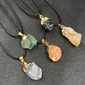 Healing irregular Crystal rough stone pendant rope black chain for Women Men Pendants Necklace craft gift