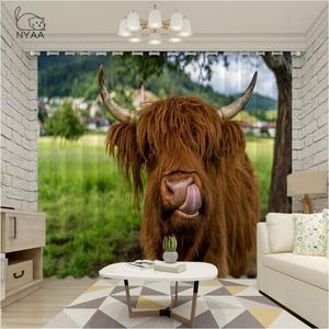 Curtain & Drapes Nordic Portrait Of A Highland Cow Window Treatments Curtains Living Room Kitchen Decor Kids Ultra-thin Light Shading