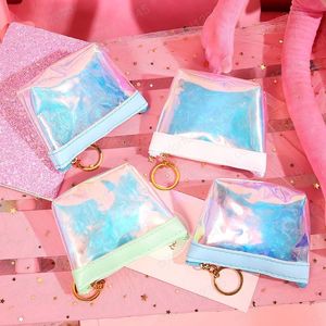 Pink Girl Coin Purse Transparent Laser Storage Bag Ladies Compact Portable Cute Wallet Earphone Waterproof Clutch