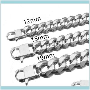 Necklaces Pendants Jewelryfashion Mens 12/15/17/19Mm Wide 316L Stainless Steel Curb Cuban Link Chain Bracelet & Necklace 7-40Inch Chains Dro