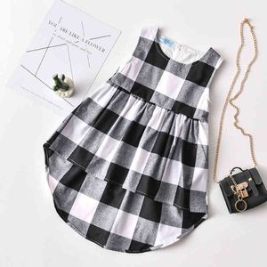 子供の夏の赤ちゃん女の子の服ブラックホワイトポティプトショートフロントロングバックファッション子供女の子ドレス210515