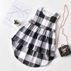 Kinder Sommer Baby Mädchen Kleidung Schwarz Weiß Plaid Kurze Vordere Lange Zurück Mode Kinder Mädchen Kleid 210515