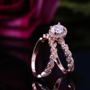 Cluster Rings Huitan Engagement 2PC Bridal Rose Gold Color Twist Winding Design con zirconi cubici Luxury Midi Proposal Ring Sets