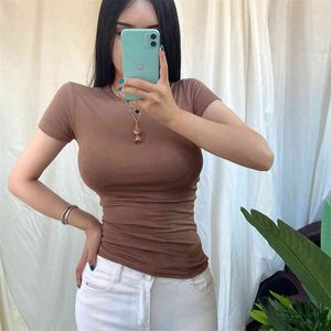 Wwenn Summer T Shirts Fashion Girls Toppar Kortärmad Slim T-shirts Kvinnor Bomull Modal Rosa Koreansk Tee Femme Vit 210507