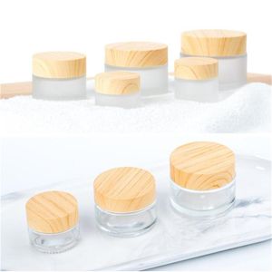 5g 10g 15g 20g 30g 50g Frosted Glass Jar Refillable Cream Bottle Empty Cosmetic Container with Imitated Wood Grain Lids