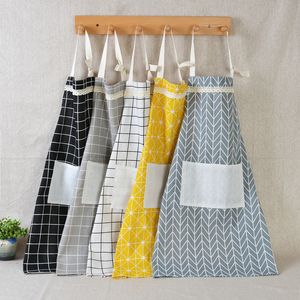 Plaid Lace Förkläden Korea Justerbart kök Matlagning Unisex Cook Förkläde med fickor Hemtextilverktyg