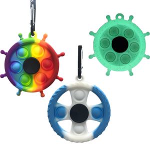 Luminous Push Bubble Hand Spinner Fidget Speelgoed Poppers Bubbels Sensory Vingertop Gyro Silicone Sleutelhanger Glow in Dark Stress Relief Decompressiety