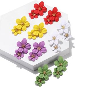 Mehrfarbige doppellagige Blumen-Ohrringe für Frauen, Hochzeit, Party, Boho-Schmuck, Statement-Tropfen, 6 Farben, großer Blütenblatt-Ohrring